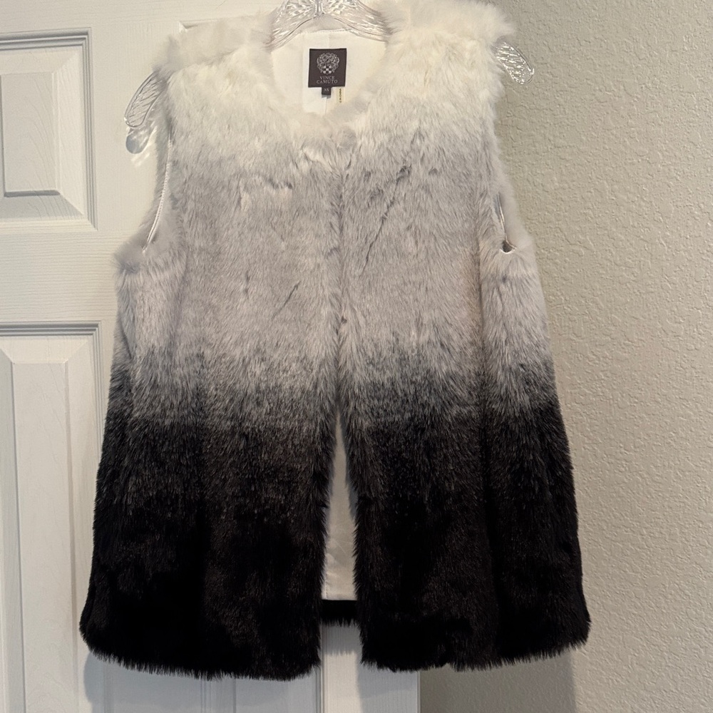 Vince Camuto Black and White Faux Fur Vest